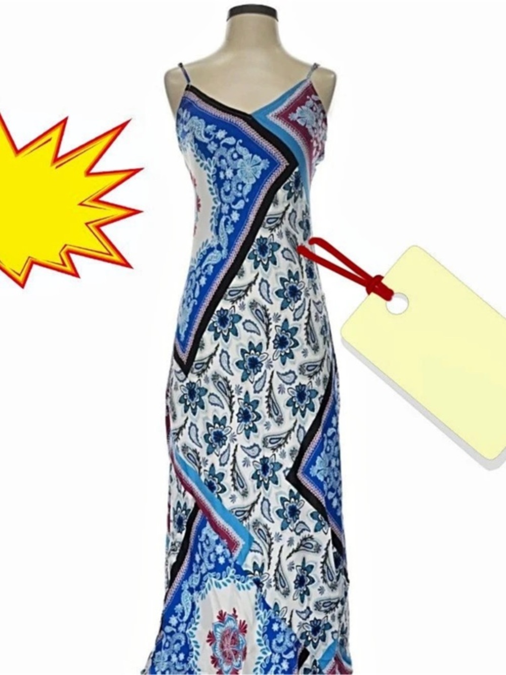LOFT Bandana Print Slip Maxi Dress Blue & White Small